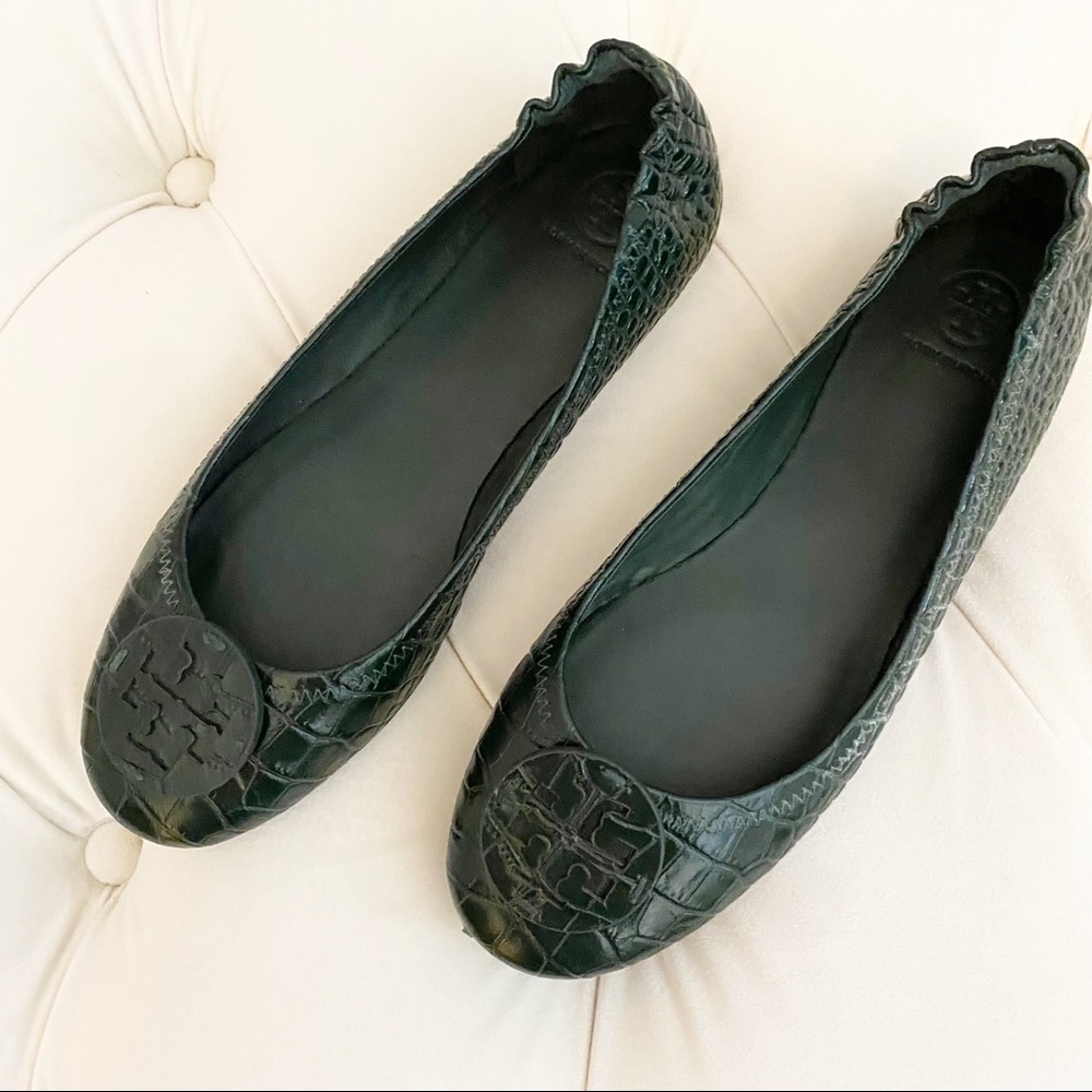 Tory Burch Green Leather Reva Flats